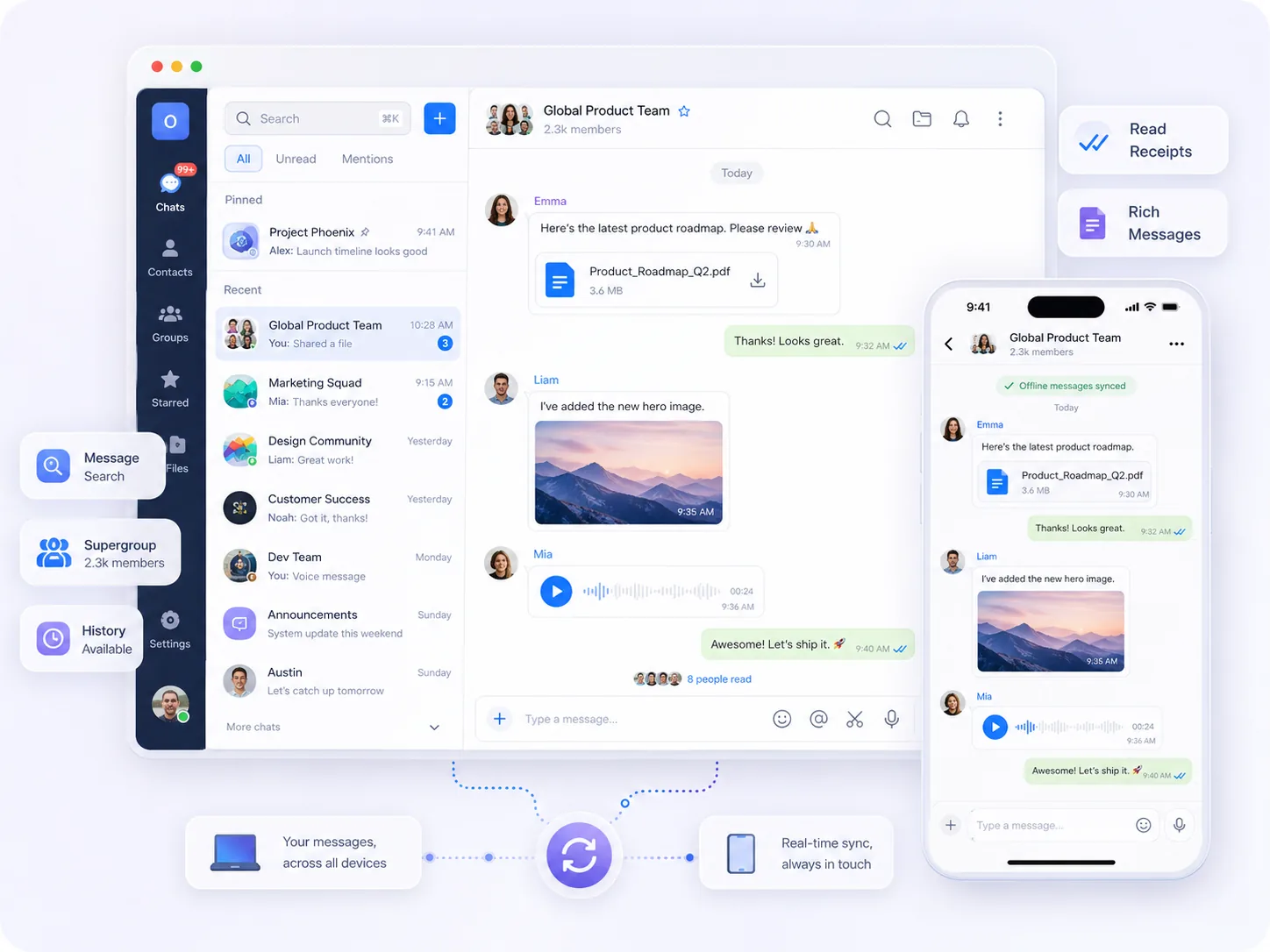 OpenIM desktop and mobile chat sync interface